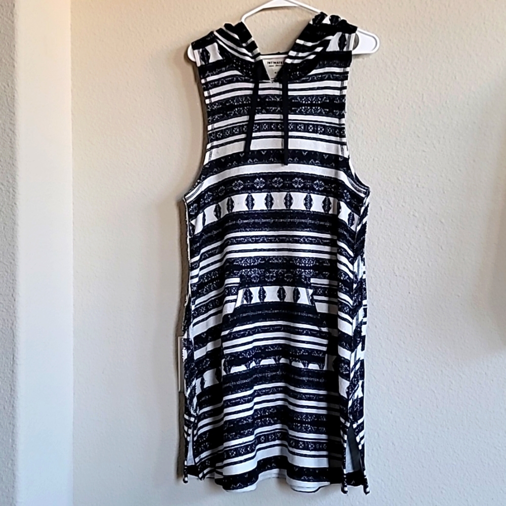 NWOT Intimately Free People Striped Hooded Dress Black White Sleeveless Aztec
